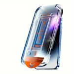 Folie de Protectie cu Instalare Rapida,  pentru Apple iPhone 15 Plus, Tempered Glass Easy Tool, Full Cover, Protectie Difuzor, HD, Margini Negre, Transparent