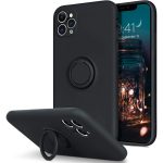 Husa protectie  compatibila cu Apple iPhone 11 Pro Max Liquid Silicone Ring cu suport rotativ Negru