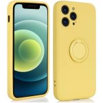 Husa protectie  compatibila cu Apple iPhone 13 Liquid Silicone Ring cu suport rotativ Galben