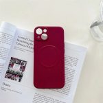 Husa protectie  compatibila cu iPhone 14, Liquid MagSafe, ring-shaped, magnetica, Visiniu - imagine 2