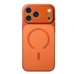 Carcasa Magnetica Mata,  Compatibila iPhone 17 Air, din TPU/PC si Piele Ecologica, Portocaliu