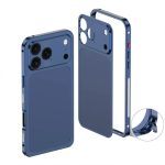 Carcasa Metalica,  Compatibila Apple iPhone 15 Pro, Creeaza Aspect de iPhone 17 Pro, Unibody Mat, Rezistenta la Zgarieturi, Albastru