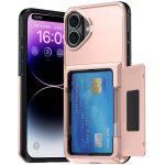 Husa de Protectie compatibila Apple iPhone 17,  Compartiment pentru Carduri, Anti-alunecare, Protectie PC, Rezistenta la Zgirieturi, Rose Gold