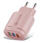 Incarcator Rapid QC3.0,  3 Porturi USB, 2.1A, 18W, din ABS, Protectie Supraincalzire, Gama Macarons, Roz