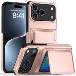 Husa de Protectie compatibila Apple iPhone 17 Pro,  Compartiment pentru Carduri, Anti-alunecare, Protectie PC, Rezistenta la Zgirieturi, Rose Gold